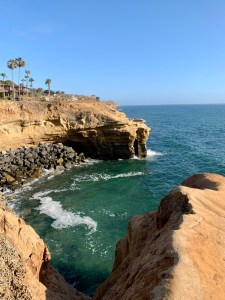 Sunset Cliffs midevening on July 20, 2021. Photo taken vertically for social media promotion.