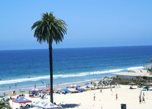 Moonlight Beach in Encinitas, CA on a busy, summer day.